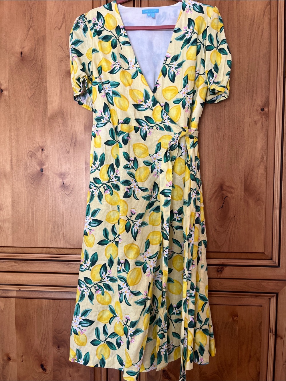 Draper James Yellow Lemon-Print Wrap Dress
